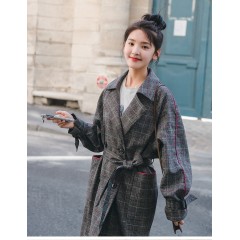 春裝新款風(fēng)衣女中長(zhǎng)款格子韓版女裝長(zhǎng)款過膝休閑春秋季外套潮