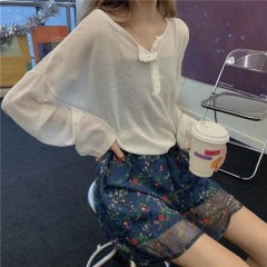 夏季薄款防曬衫女2021新款韓版長袖針織衫寬松大碼外穿微透上衣潮
