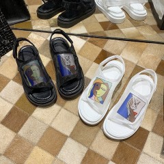 鞋子女夏2020年新款學(xué)生百搭歐根紗網(wǎng)鞋平底一字帶仙女涼鞋ins潮