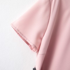 海謐氣質優(yōu)雅連衣裙女2020年夏季新款圓領休閑短袖撞邊收腰A字裙