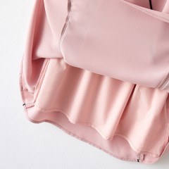 海謐氣質優(yōu)雅連衣裙女2020年夏季新款圓領休閑短袖撞邊收腰A字裙