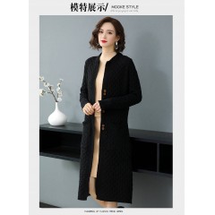 秋冬新款中長(zhǎng)款過(guò)膝針織開衫女韓版春秋寬松女士秋冬毛衣外套