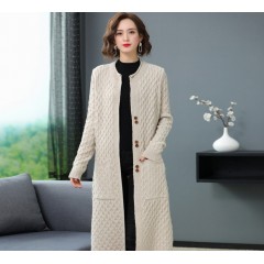 秋冬新款中長(zhǎng)款過(guò)膝針織開衫女韓版春秋寬松女士秋冬毛衣外套