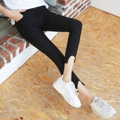 韓都衣舍2017春季新款不加絨薄款破洞外穿打底褲女九分褲韓版夏季 領(lǐng)券下單立減/單件包郵/先拍先發(fā)貨！