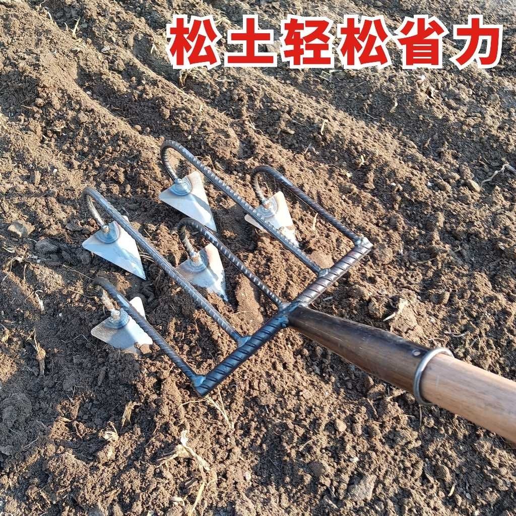 全鋼耙鋤翻地松土耘鋤五四三齒耙子開溝種菜耙鋤頭多功能農(nóng)用工具